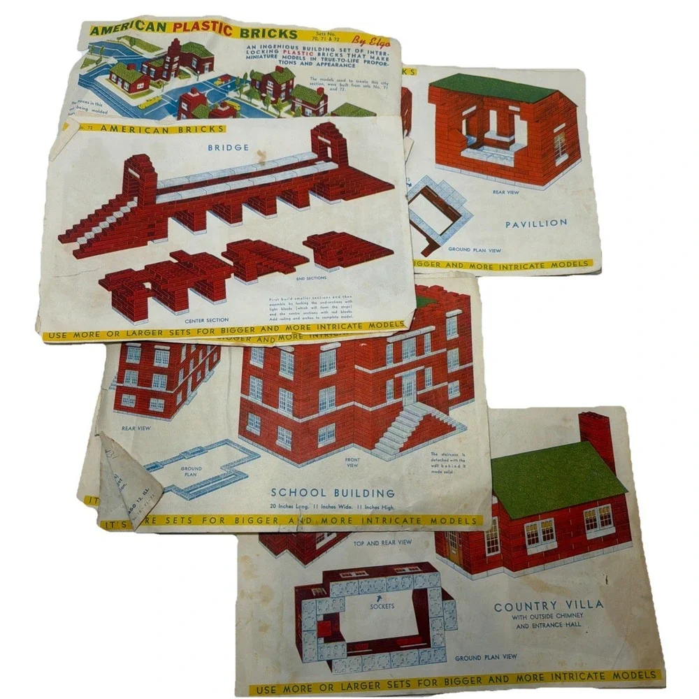 Vintage American Bricks Plastic Red & White Pieces, Doors, Windows Building Elgo
